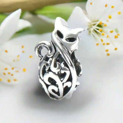 Very Petite Kitty Cat Filigree Scroll Bead Charm