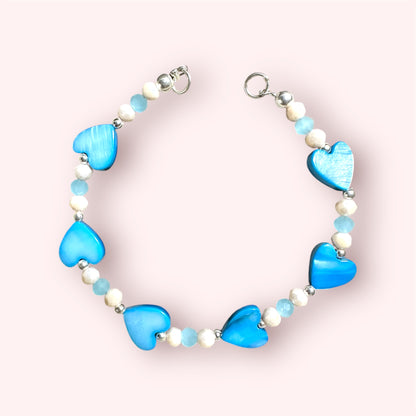 Brazalete Corazones crisolita Azul y cristales