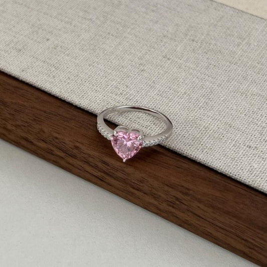 Anillo Corazón Rosa con zirconia